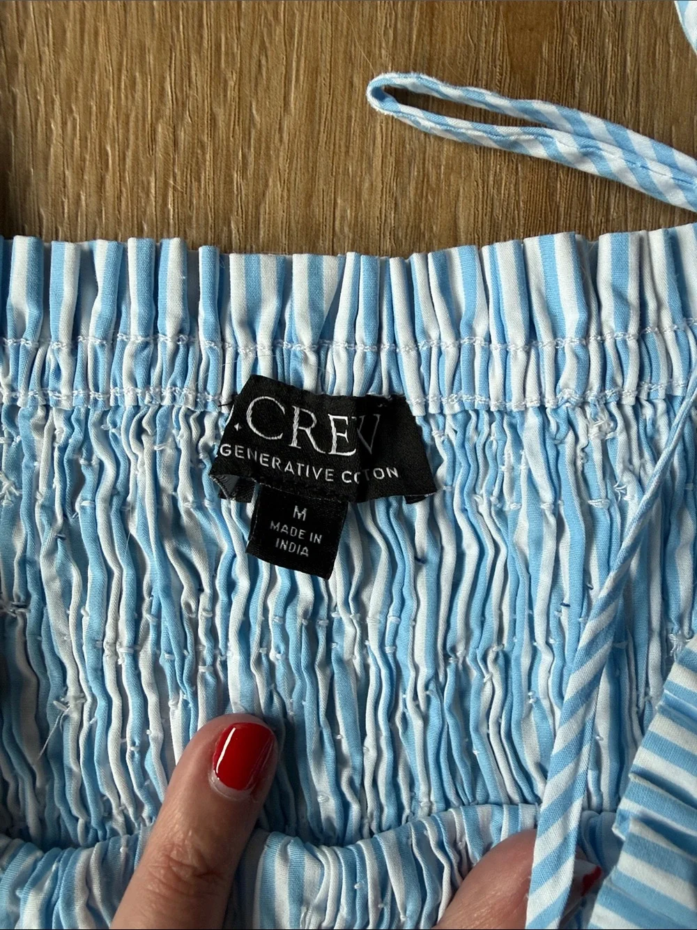 J. Crew Light Blue Striped Smocked Peplum Tank